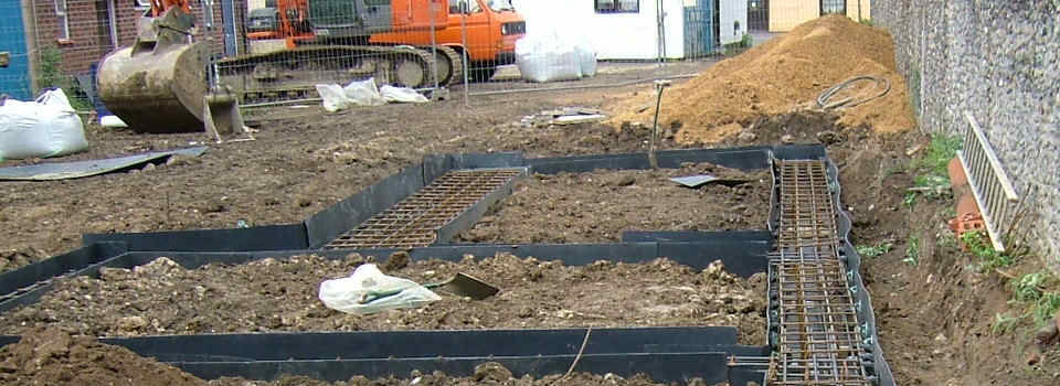 Site is levelled and high strength foundations prepared with steel grid reinforcements